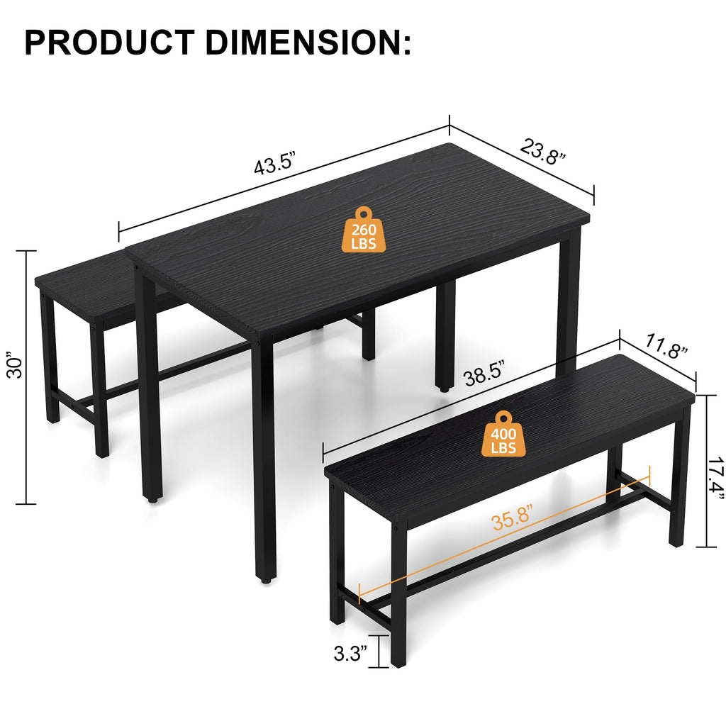 Sturdy Durable Dining Table Set for 4 with Bench, Easy to Assemble Kitchen Table with Bench, Space-Saving Ideal