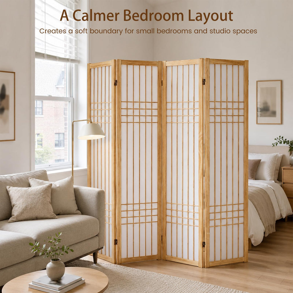 4 Panel Room Divider Folding Privacy Screen Light Brown