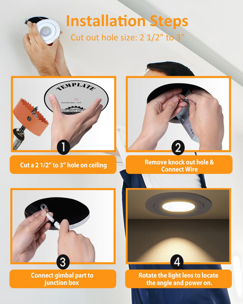 3 Inch Gimbal LED Recessed Lights 6 Pack,5CCT Canless Light