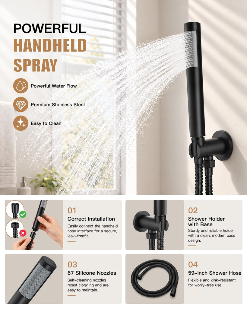 Shower Faucet Set with Rough-in Valve Trim Kit,Matte Black