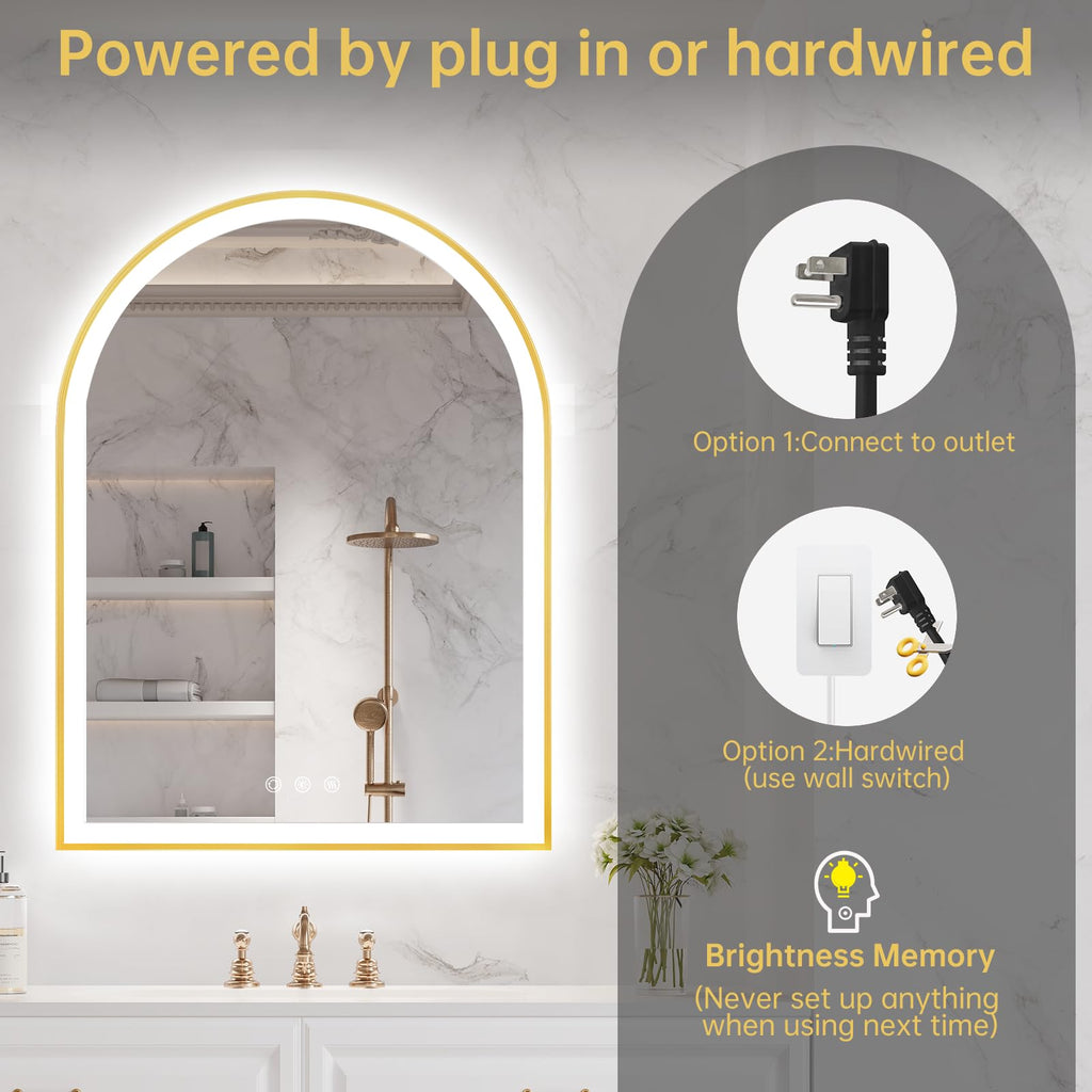24"x32" Arched LED Lighted Bathroom Mirror with Lights