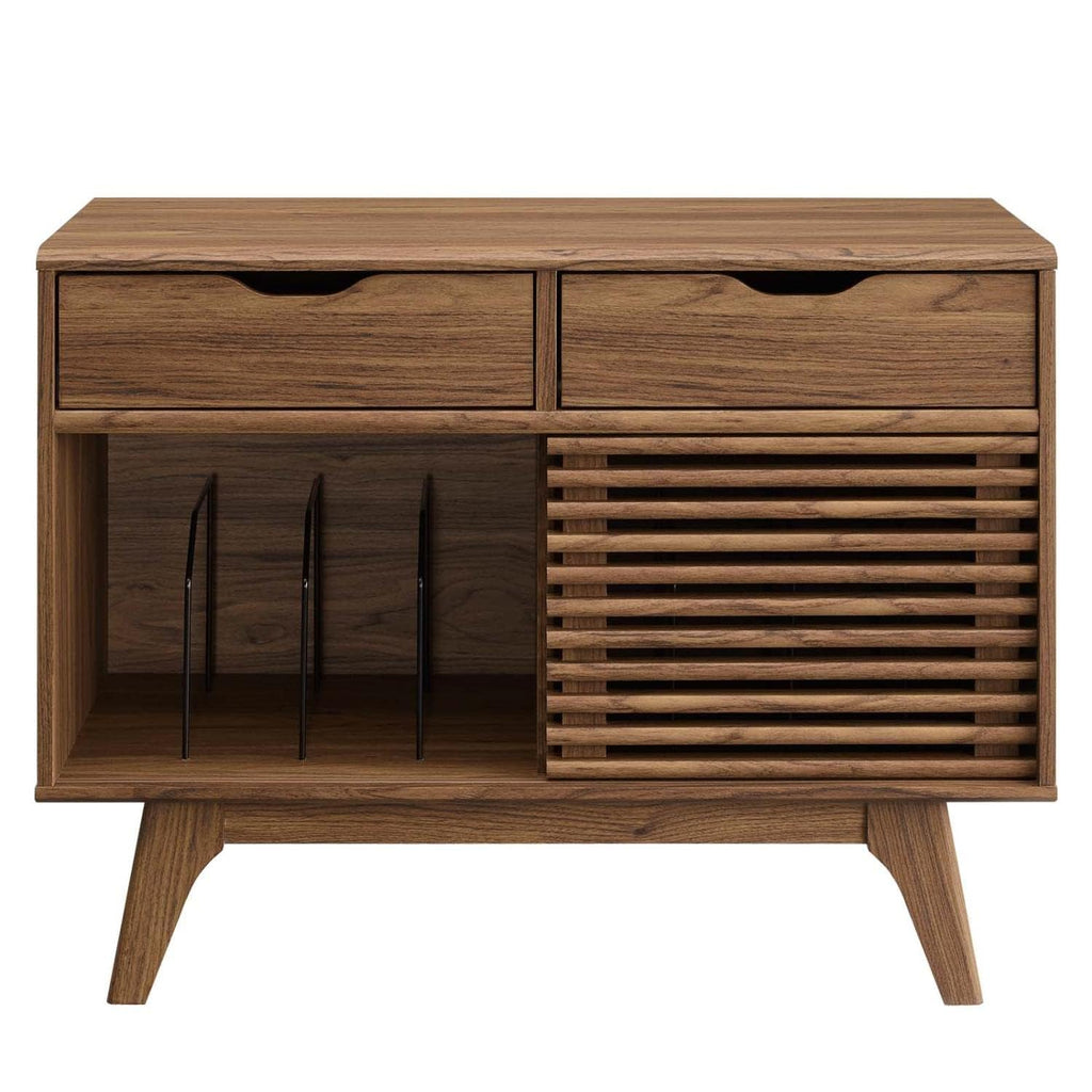 Render Mid-Century Modern Vinyl Record Storage Display Cabinet, 37 Inch, Walnut