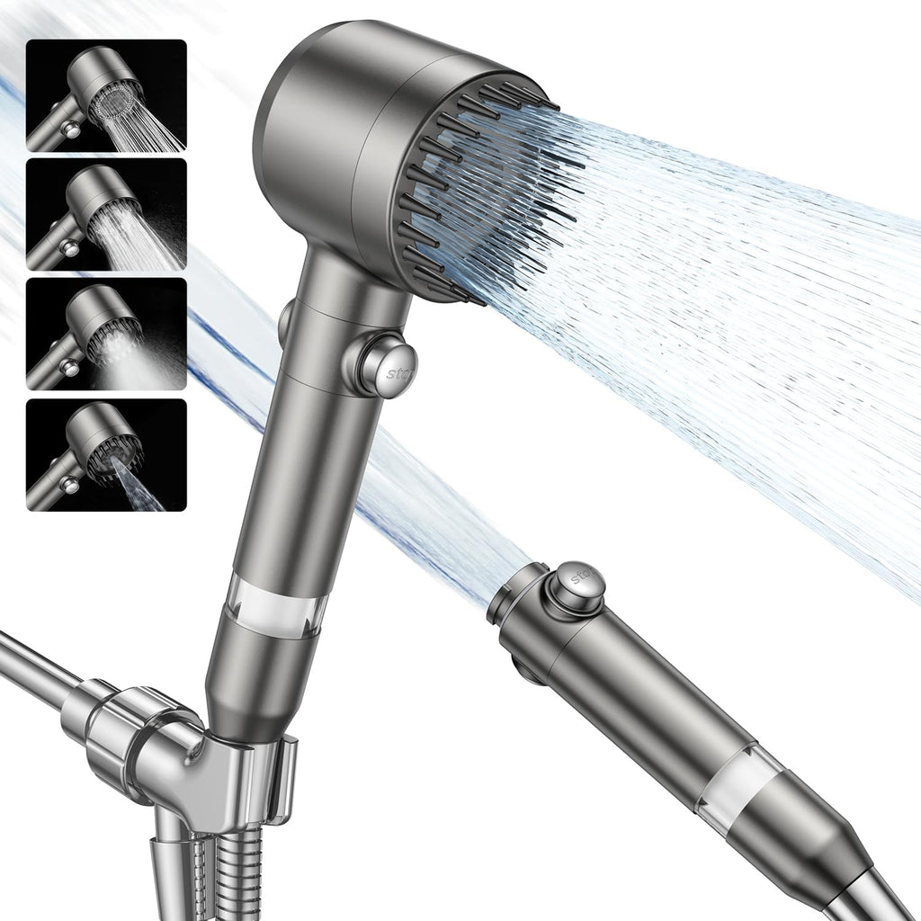 Filtered Shower Head with Handheld,High Pressure Shower Head 4 Spray Modes,ShowerHead with ON/OFF Switch for