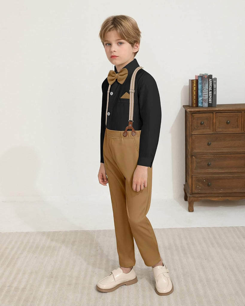 Boys Suits 3 Pieces Formal Dress Shirt with Bowtie+Suspender Pants Boy Gentleman Outfits Set