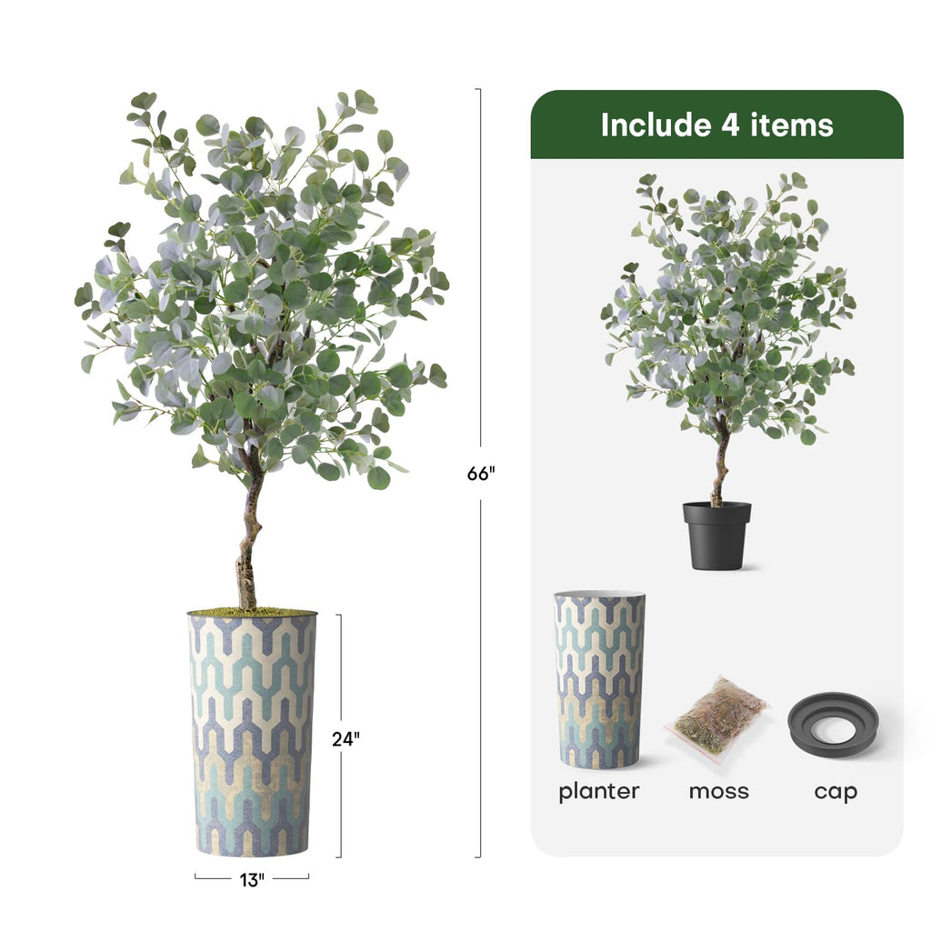 Artificial Tree in Modern Planter, Fake Eucalyptus Silk Tree for Indoor and Outdoor Home Decoration - 66" Overall