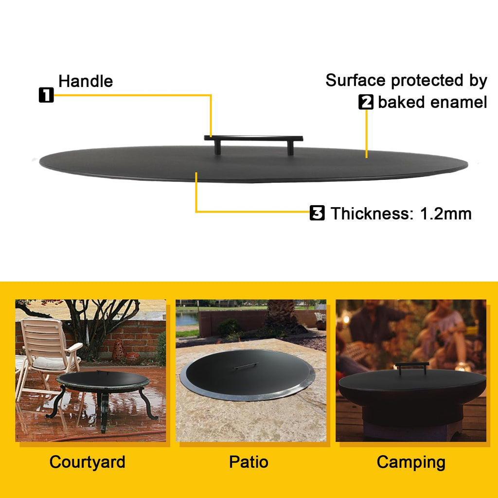 34" Fire Pit Cover Lid Round Outdoor Fireplace Cover Lid Heat Resistant Flat Fire Pit Burner Pan Cover for Round