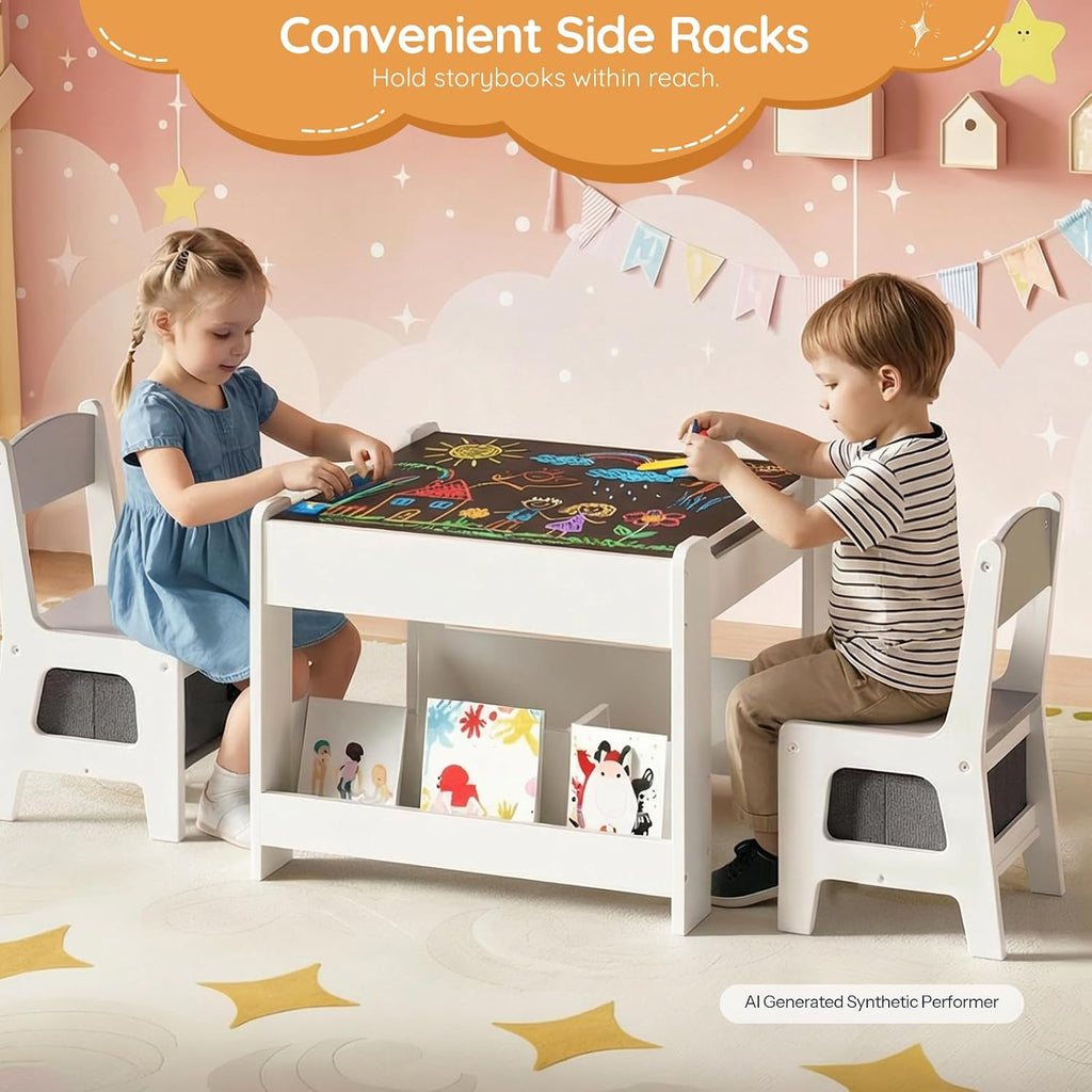 Kids Table and Chair Set, 4 in 1 Children Activity Table with Double-Sided Tabletop, Toddler Table and Chair Set