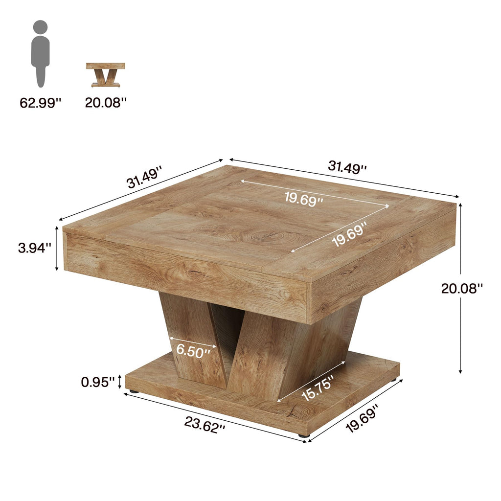 Square Coffee Table, Wood Center Table, 31.5" Modern Cocktail Tea Accent Table, Natural