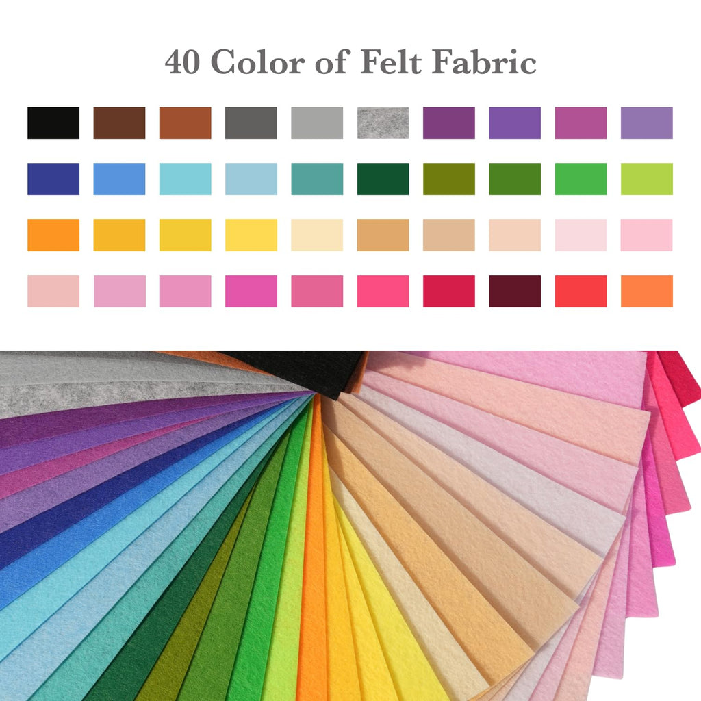 40 Colors Felt Sheets for Crafts, 8" x 12" High-Density Stiff Felt Fabric, Firm Multi-Color Felt Rectangles (A4 Size)