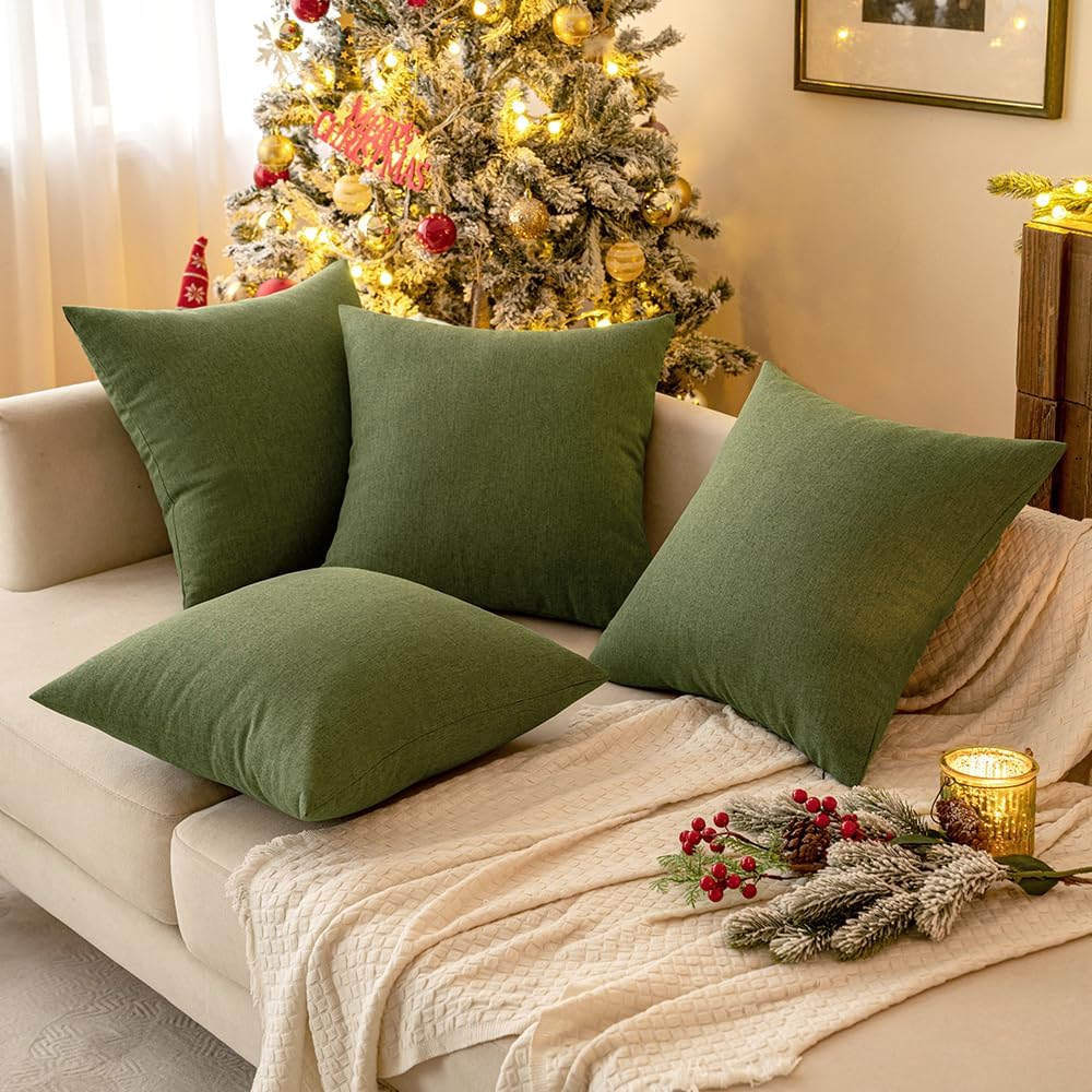 Pack of 2 Decorative Outdoor Solid Waterproof Throw Pillow Covers Faux Linen Garden Farmhouse Cushion Cases
