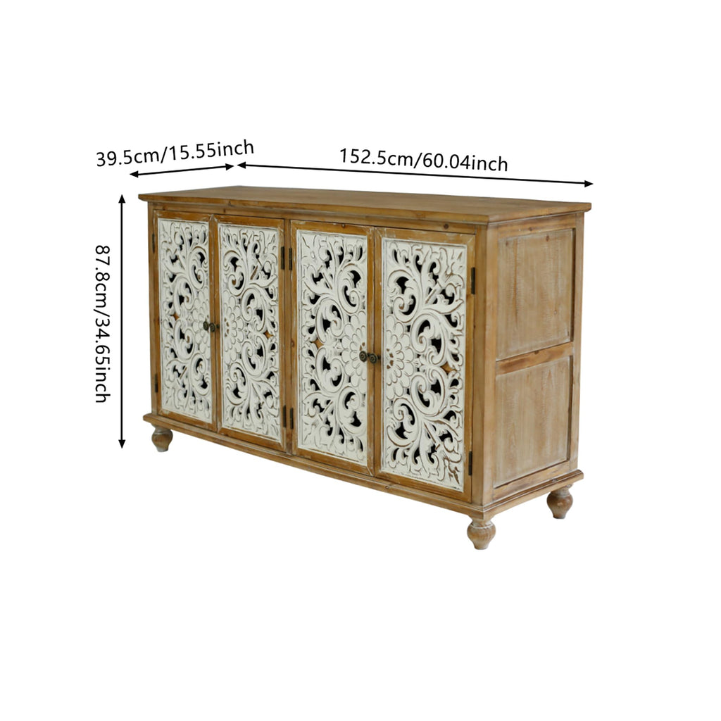 60" Farmhouse Sideboard Buffet, Solid Wood Credenza Storage Cabinet