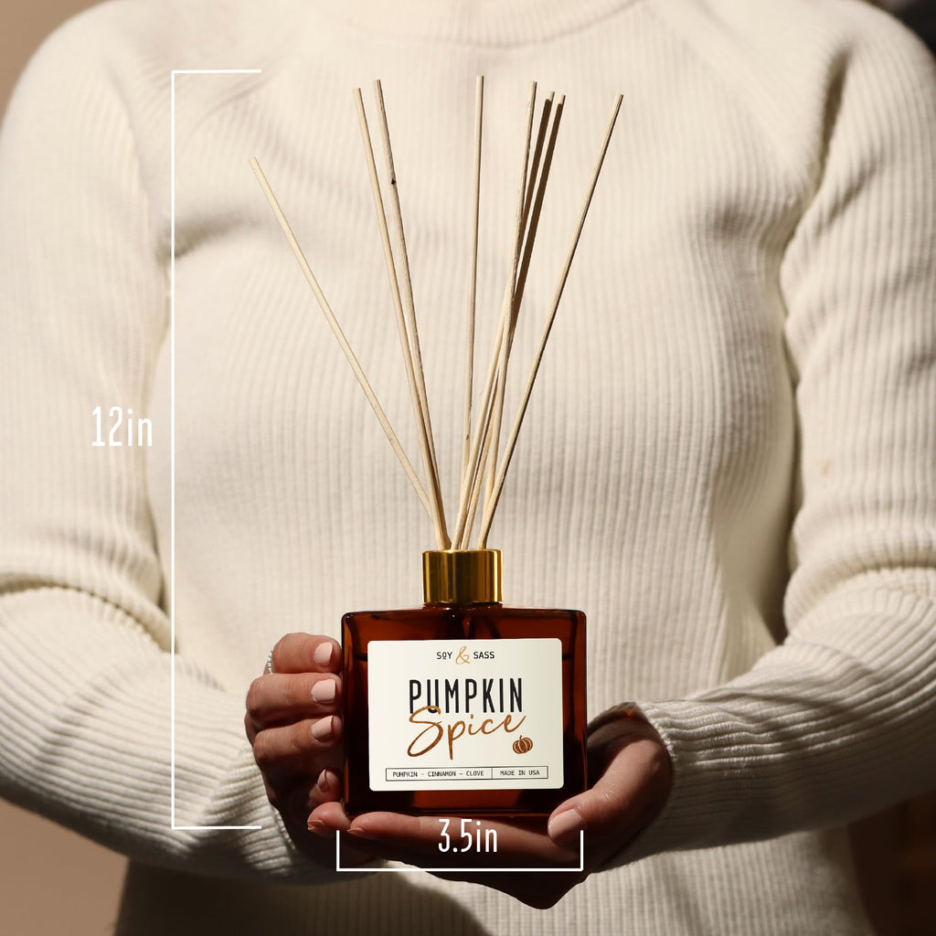 Pumpkin Spice Reed Diffuser, Fall Reed Diffuser Set - Infused w/Essential Oils I Pumpkin Diffuser I Stick Oil Reed