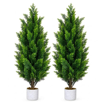 3FT Artificial Cedar Topiary Trees Set of 2, with Planter