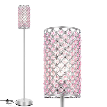 Crystal Floor Lamp Pink Floor Lamps Modern Tall Lamp with On/Off Foot Switch Glam Standing Light for Girls Bedroom