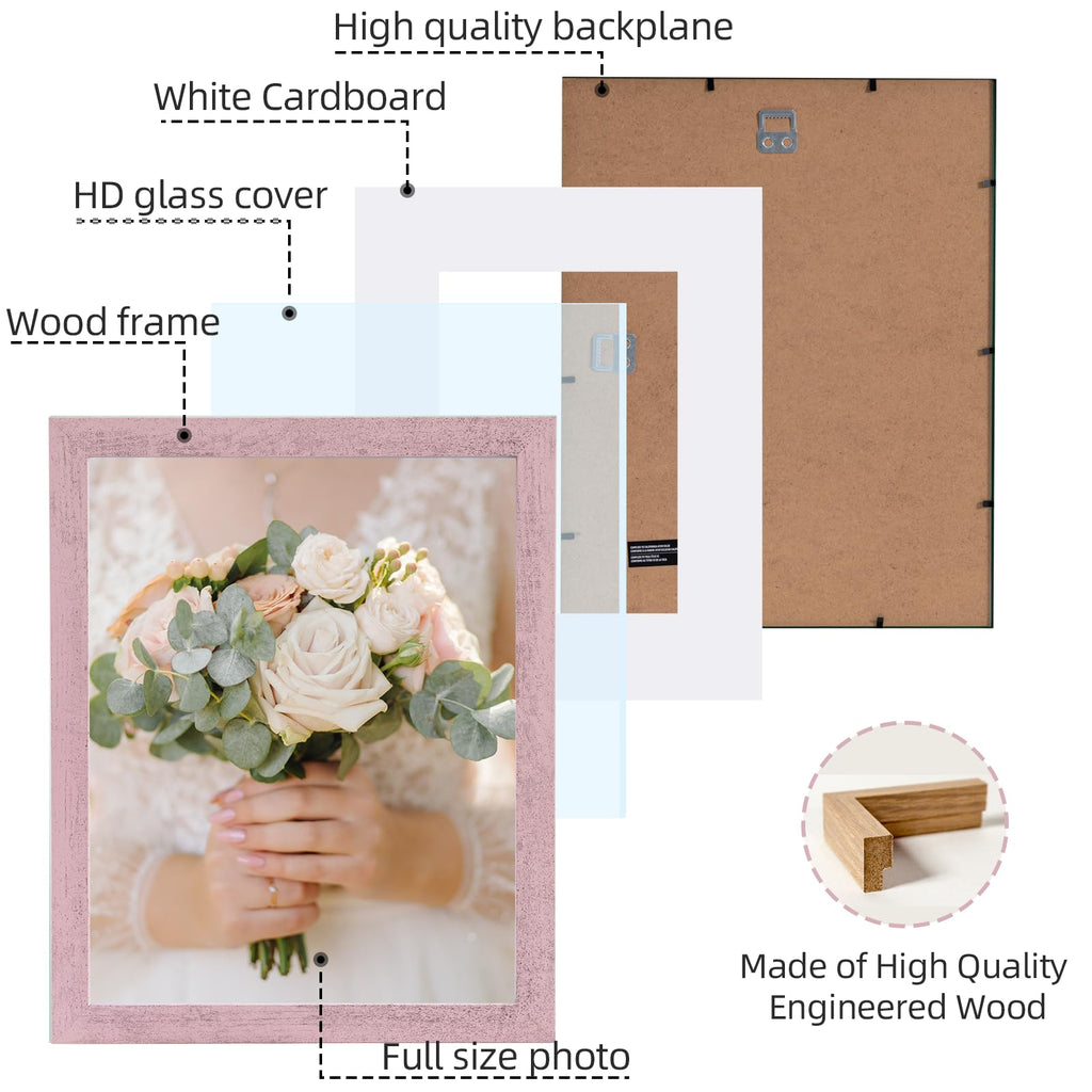Rustic Pink 11x14 Picture Frame with Mat, Glass Cover, 1 Pack