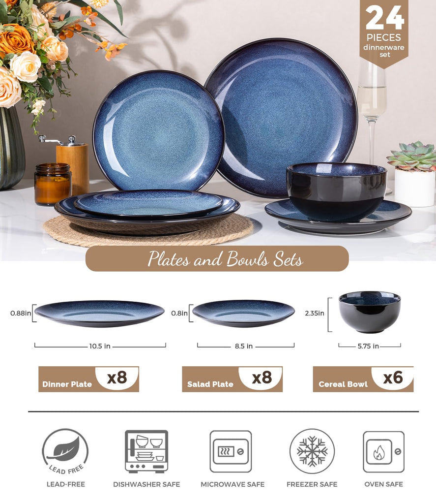 Ceramic Dinnerware Sets for 8,24Pcs Porcelain Plates and Bowls Set