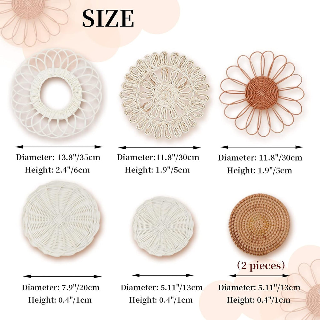 Boho Wall Decor, Rattan Flower Wall Decor,Nursery Wall Decor,Nursery Decor Set of 7