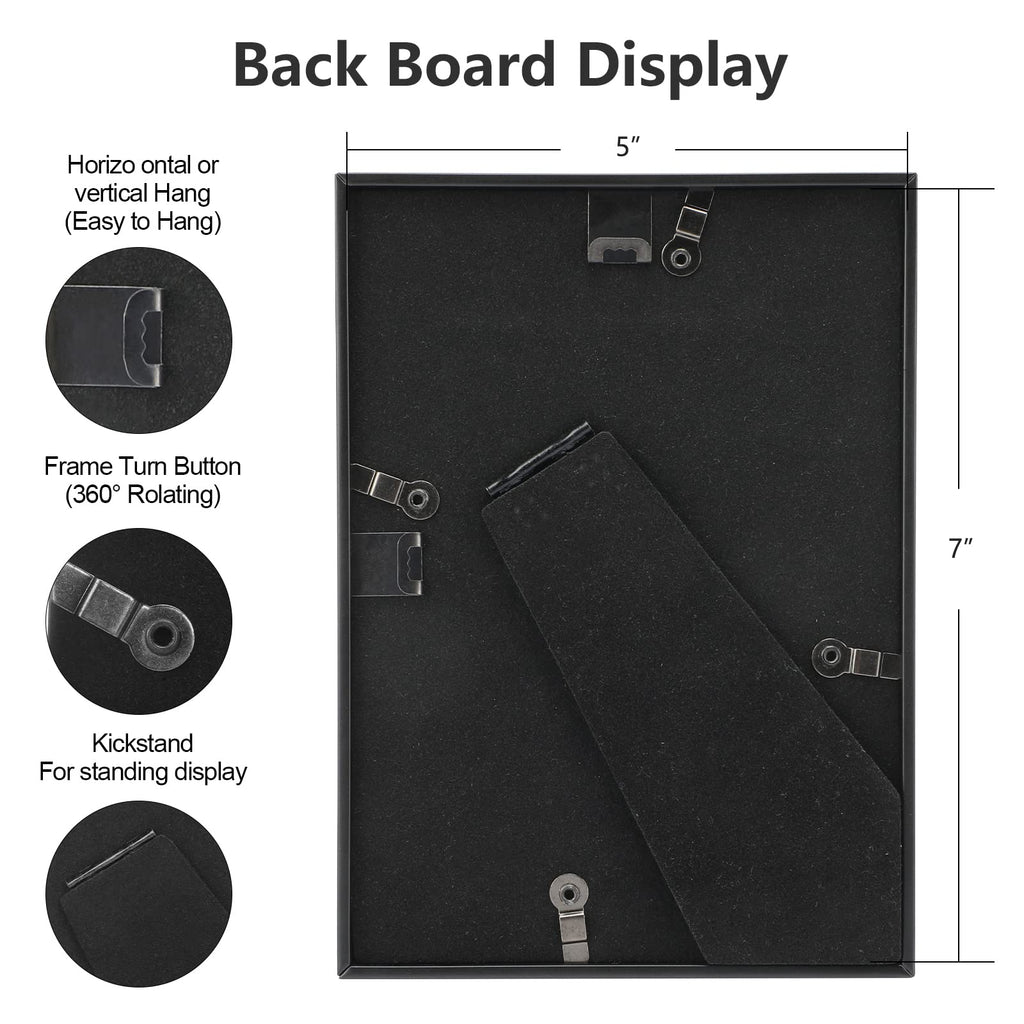 5x7 Matte Black Aluminum Picture Frame 2 Pack HD Glass Wall & Tabletop