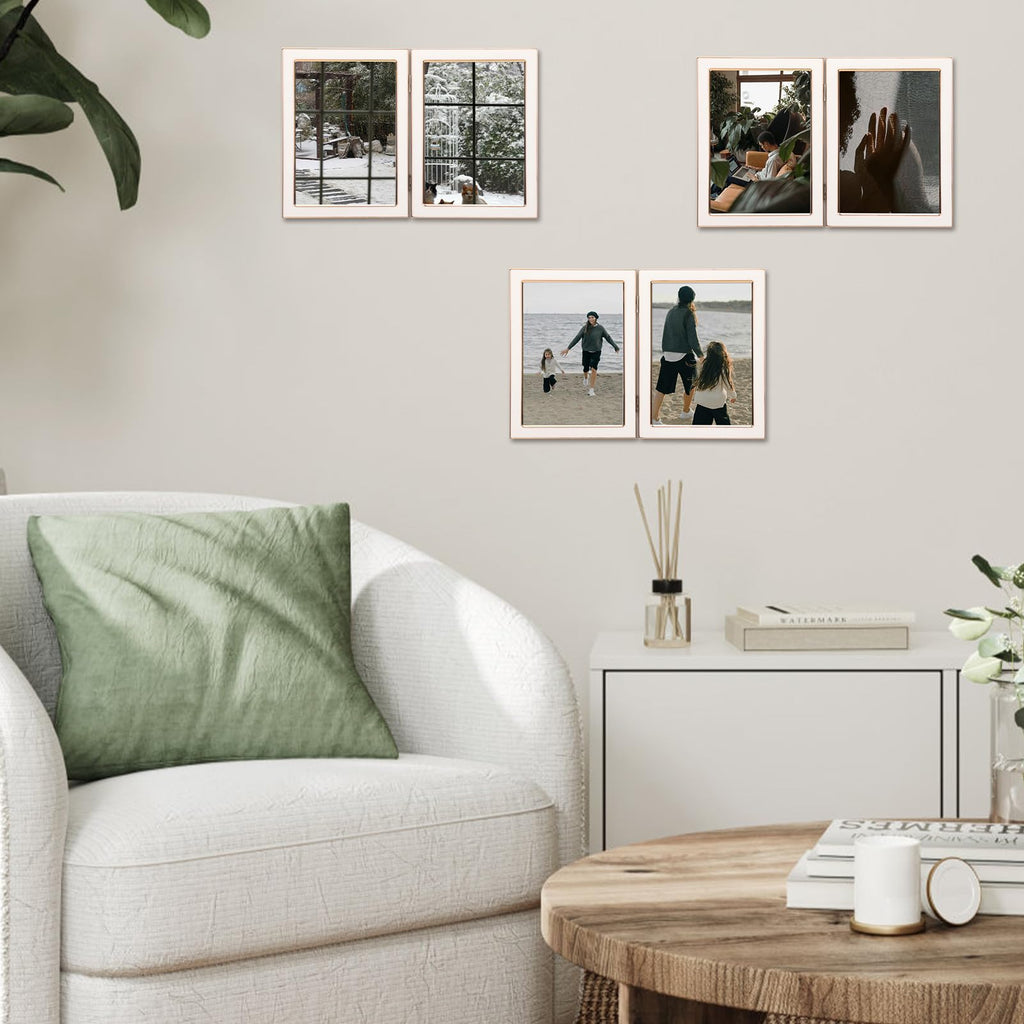5x7 Double Picture Frame, Tempered Glass, White Enamel