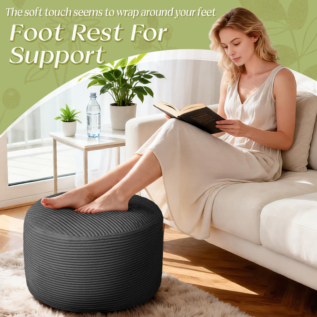 Round Corduroy Footstool Pouf for Couch