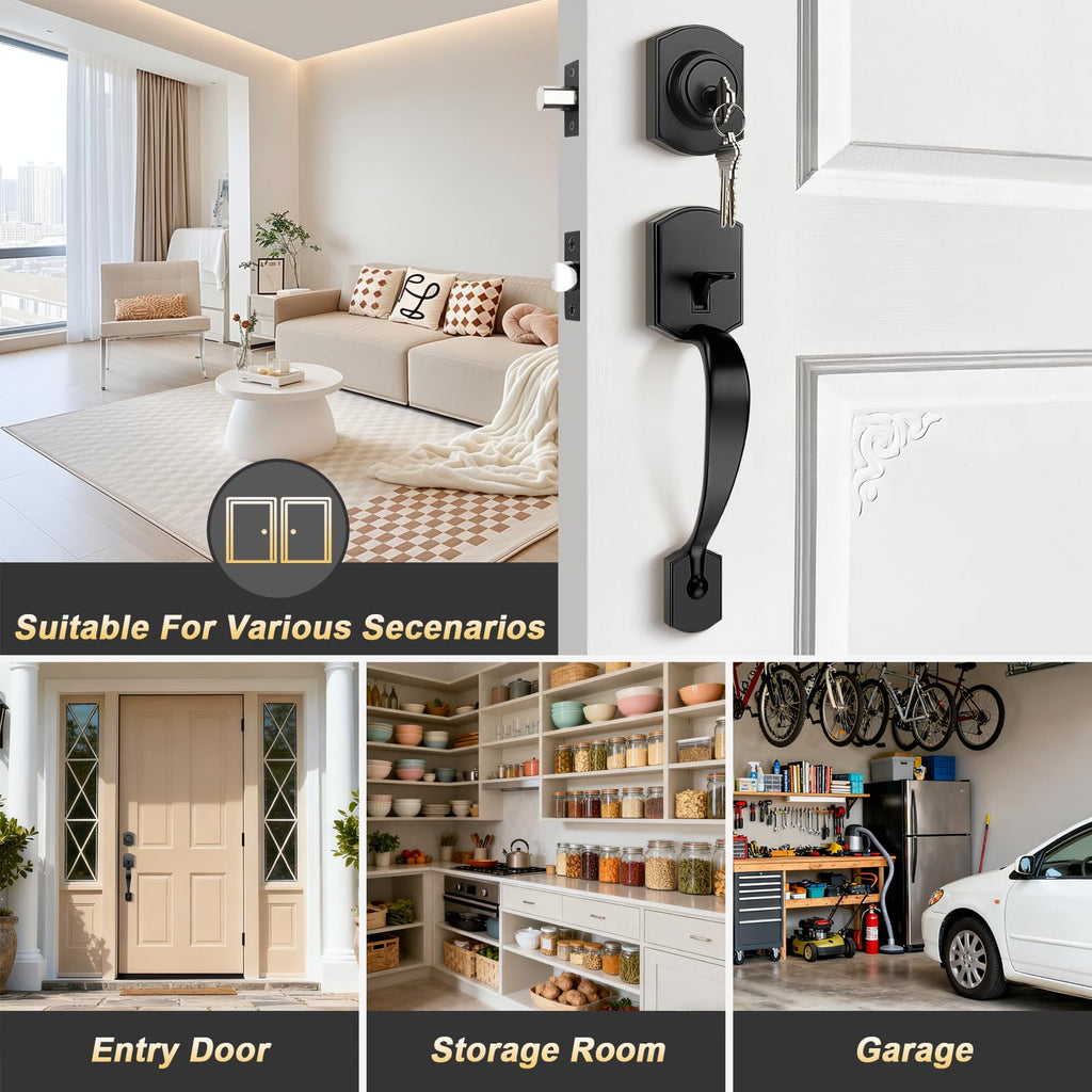 Matte Black Front Door Handleset, Exterior Door Lock Set with Deadbolt Single Cylinder Front Door Knob and Deadbolt