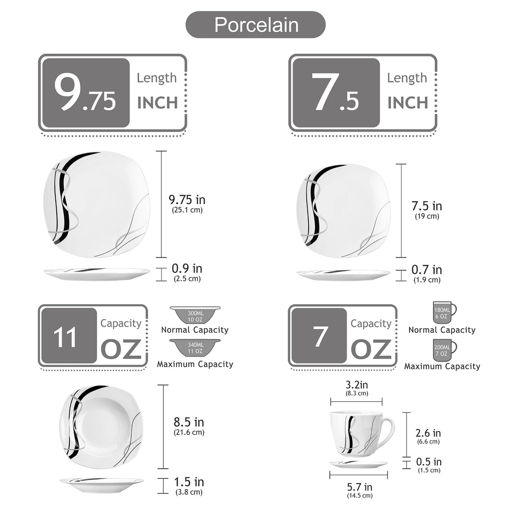 Ceramic Dinnerware Sets for 6, White and Black Dishes Set, FIONA