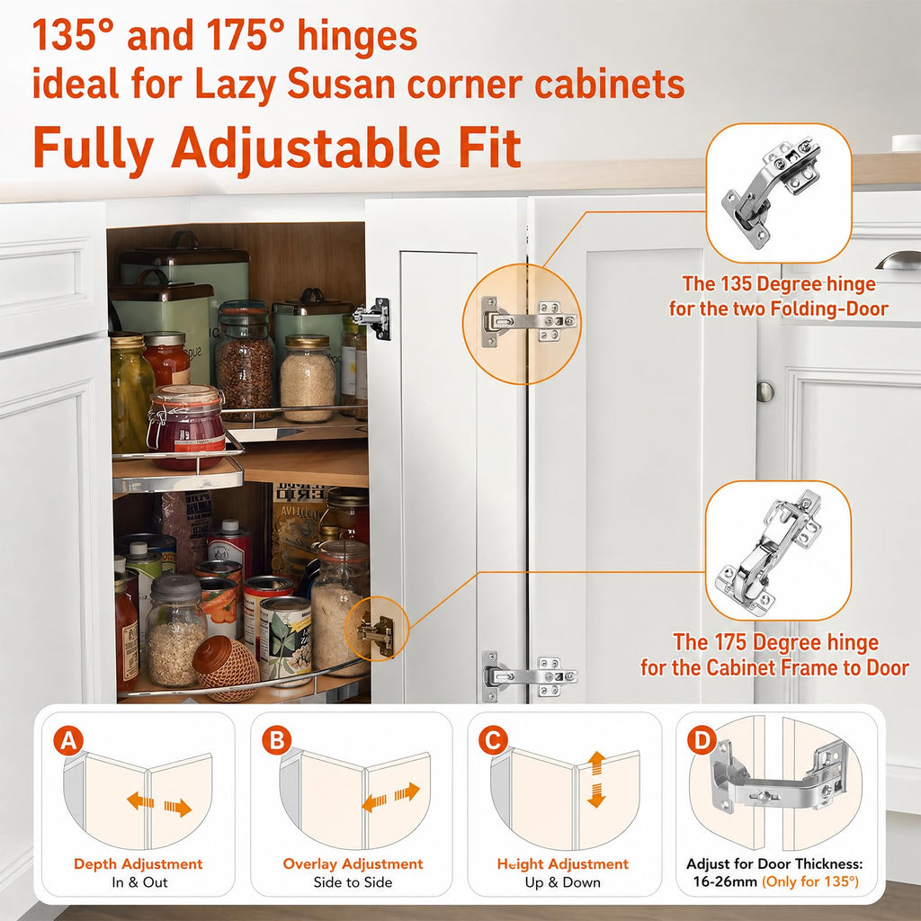 Complete Lazy Susan Hinge Kit, 2 Pair 175 & 135 Degree Hinge