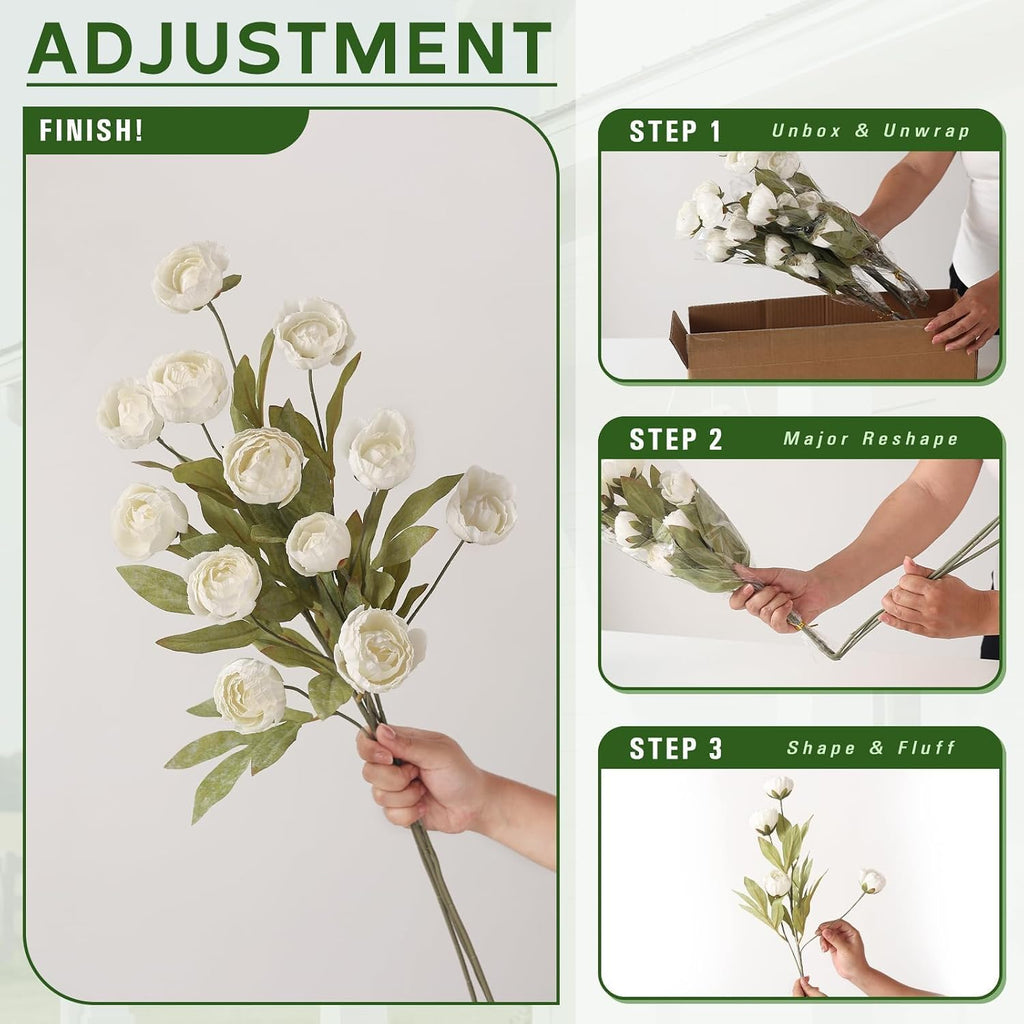27" Artificial Peony Silk Flower Stems for Vase Decor(Cream) - Set of 6