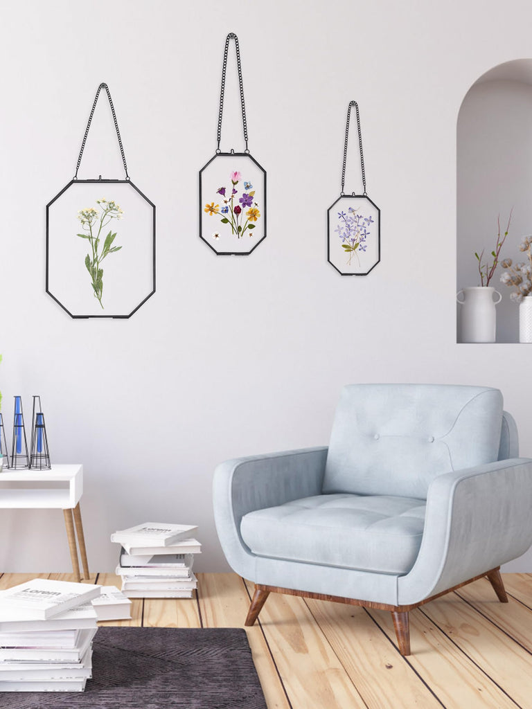 Pressed Flower Frames, Glass Floating Frames for Display Dried Plant Specimen Picture, Hanging Brass Photo Frame with