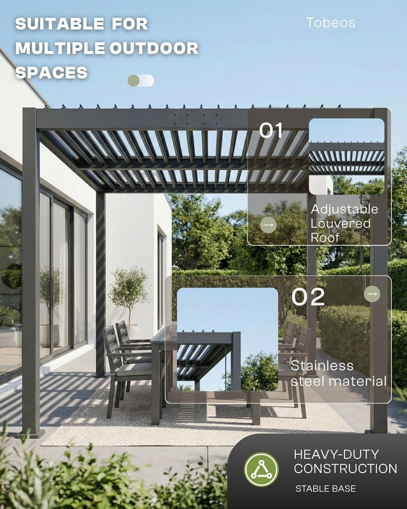 Louvered Pergola, 5x8 FT Outdoor Pergola with Adjustable Roof and Drainage System
