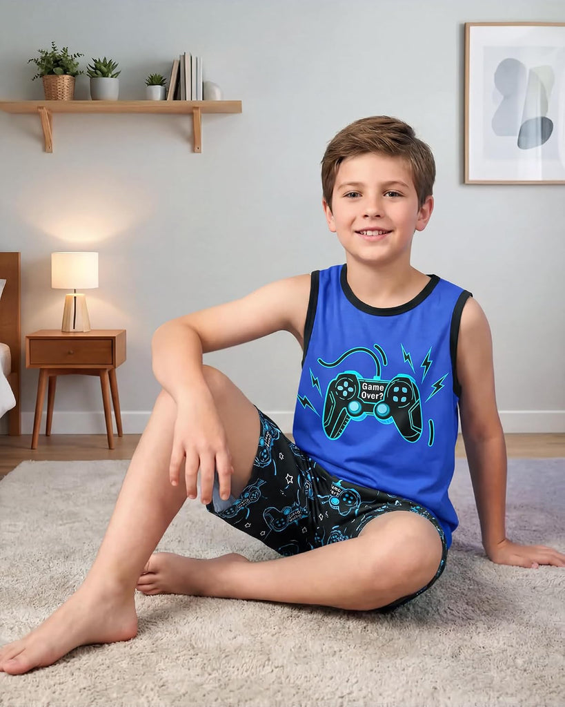 Boys Pajamas Little Big Boys Summer Pajamas Tank Tops & Shorts Cool Pjs Set Kids Sleepwear Outfits