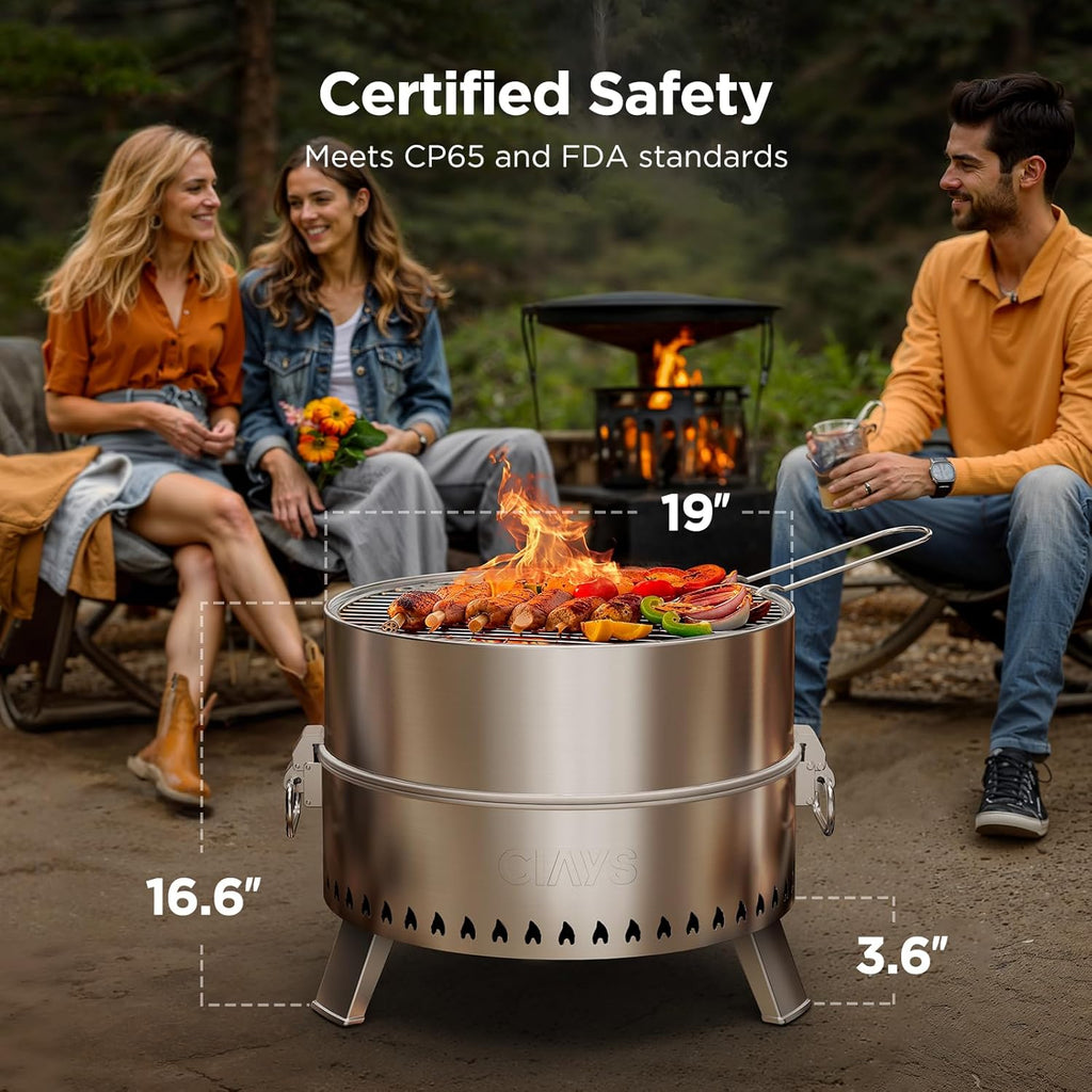 Smokeless Firepit, 19 Inch Fire Pit for Camping with Patented Technology