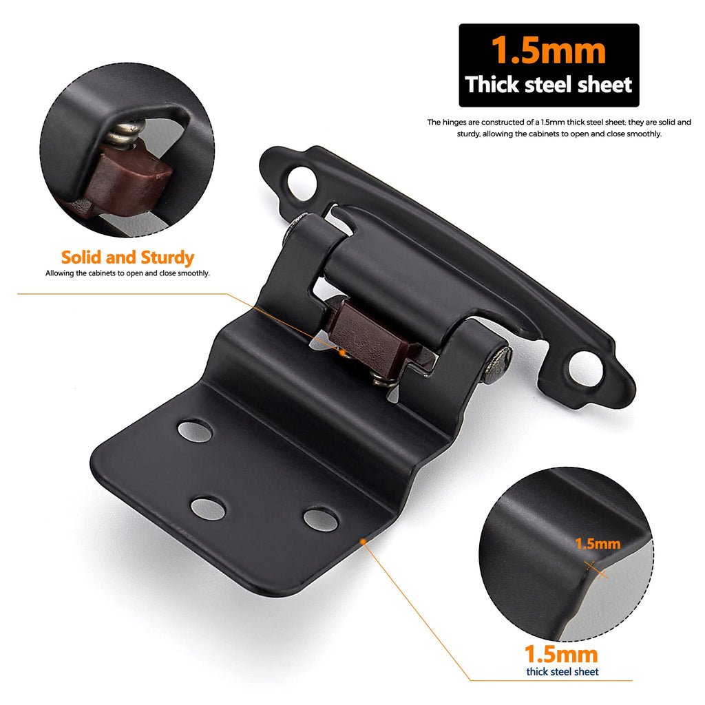 3/8" Inset Matte Black Cabinet Hinges 6 Pack (3 Pairs)