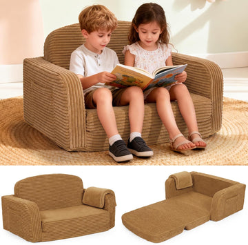 Extra Wide 2 in 1 Convertible Toddler Kids Couch - Corduroy Fold Out Kids Sofa Chair with Blanket, Comfy Comfortable