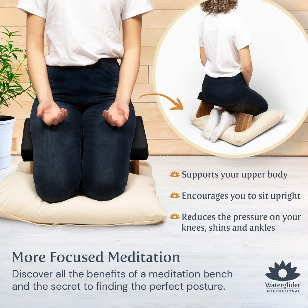Meditation Bench (Burgundy), Seiza, Sustainable Acacia Wood with Curved Bottom Edges for the Perfect Posture