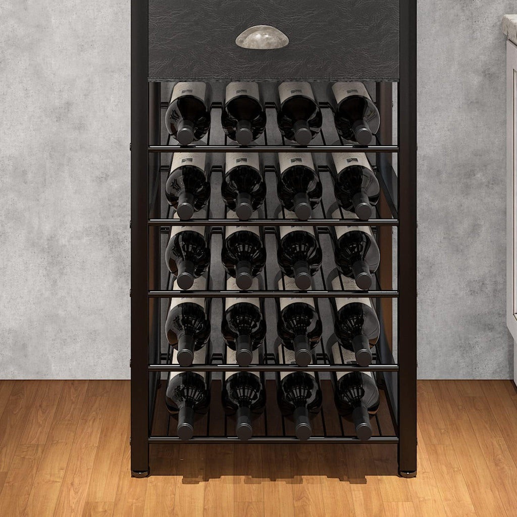 Wine Rack Freestanding Floor, Bar Cabinet for Liquor and Glasses | 4-Tier bar Cabinet with Tabletop, Glass Holder