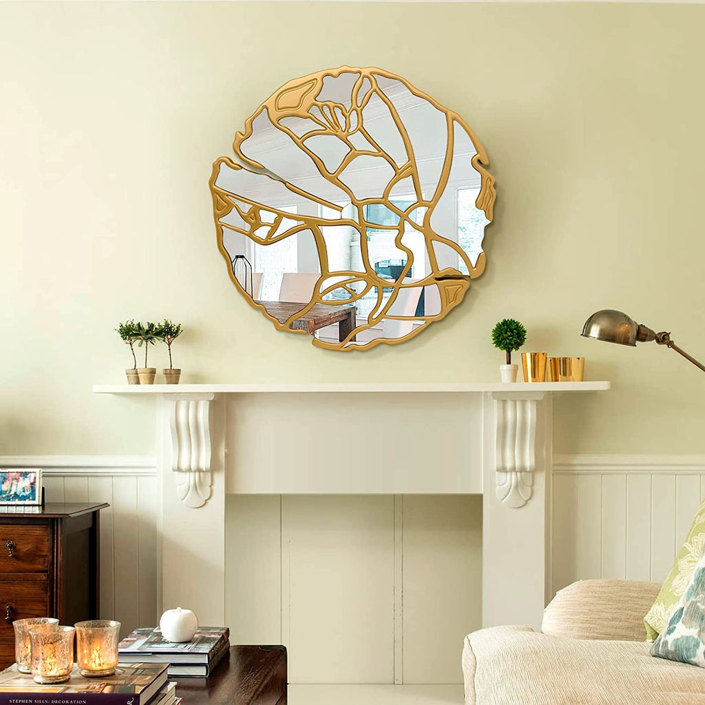 Round Wall Mirrors Decorative, 31.5'' Irregular Frame Gold Mirror for Wall Decor, Large Wall Mirror