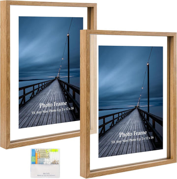 12x16 Floating picture Frames Set of 2,Double Glass Frame,Display Any Size Photo up to 12x16,Wall Mount or Tabletop