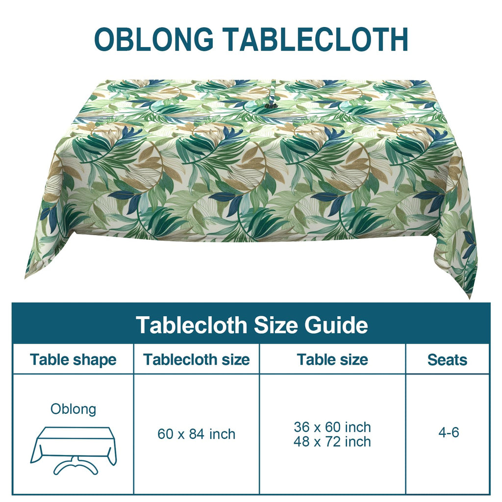Outdoor Rectangle Tablecloth with Umbrella Hole and Zipper 84" x 60", Water Repellent Floral Picnic Cover, Fade &
