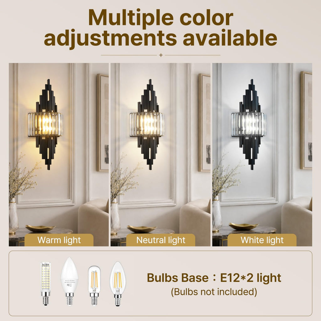 Black Crystal Wall Sconces Mid-Century Modern Luxury Bathroom Sconces Light
