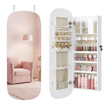Jewelry Armoire, Mirror Jewelry Cabinet, Full Length Mirror with Storage, Wall or Over The Door Jewelry Organizer
