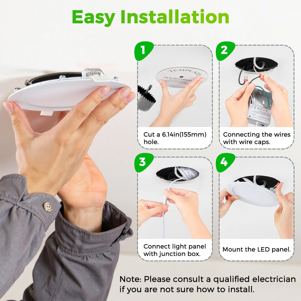 6 Pack 6 Inch LED Recessed Ceiling Light 5CCT with Junction Box