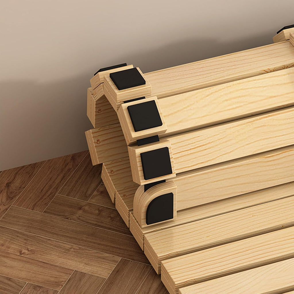 Solid Wood Slatted Bed Frame, Japanese Floor Platform, Natural Wood, Foldable Roll-Up Design, Breathable Tatami