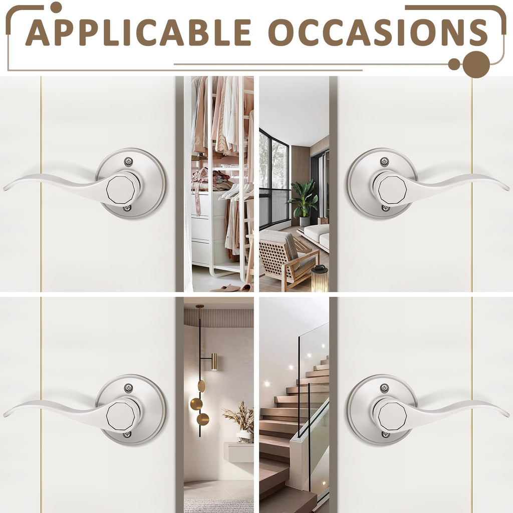 4 Pack Dummy Door Lever Door Handle for Left Hand and Right Hand, Wave Style French Door Handle with Satin Nickel