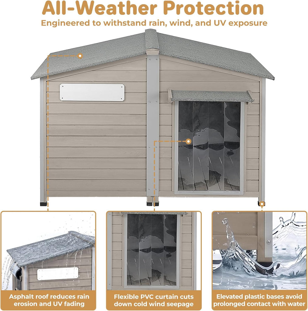 Dog House Outdoor Cedar Wood with Iron Frame for Large Dogs