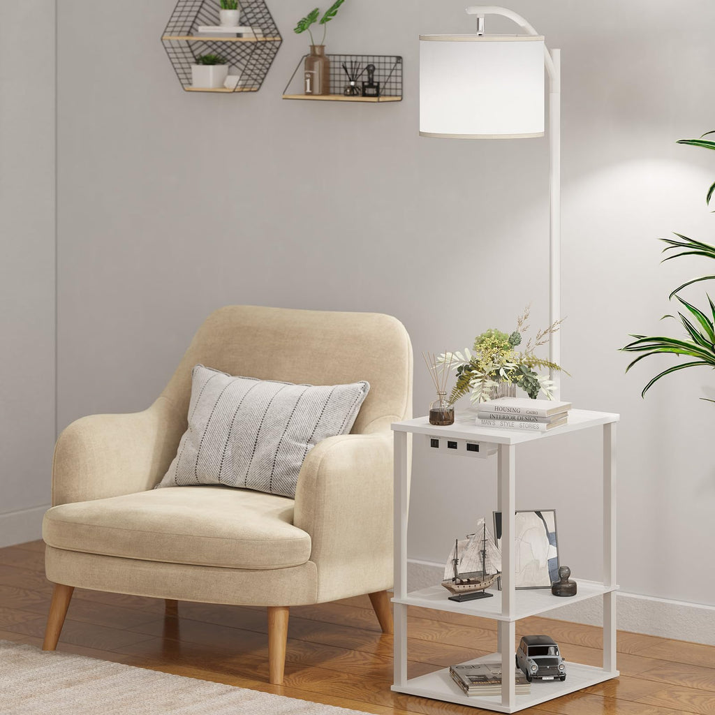 Floor Lamp with Table Shelves, End Side Table