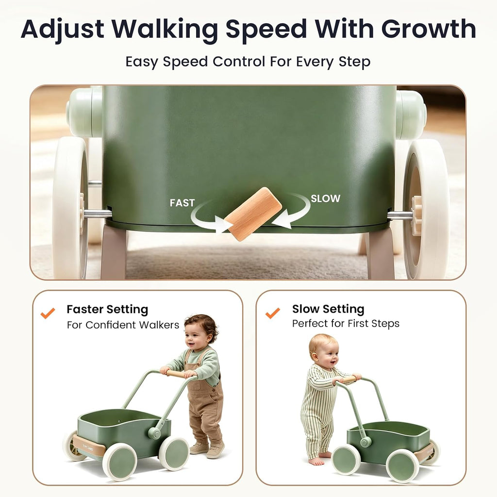 Land in-1 Baby Walker Wagon, Wooden Push Walker for Babies, Ages 6M+
