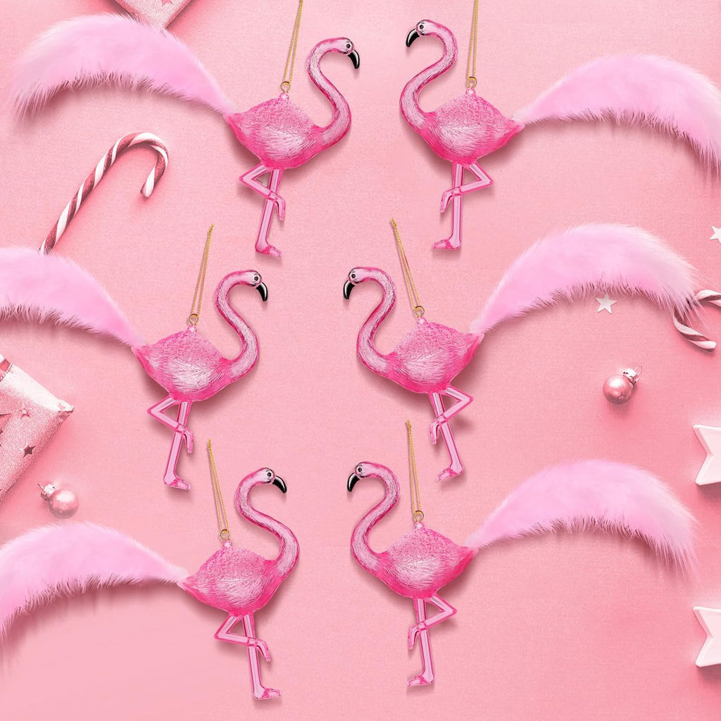 Pink Flamingo Christmas Ornament Hanging Flamingo Pink Xmas Ornaments Gifts Decor - Set of 6