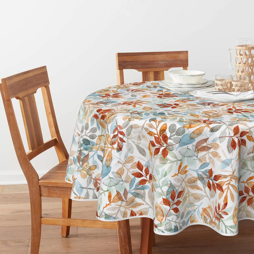 Fall Tablecloth 70 x 70 Inch Round Thanksgiving Leaf