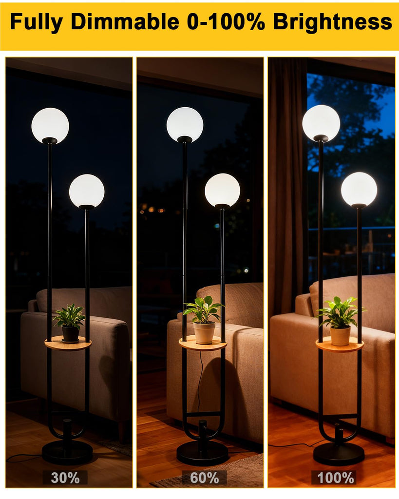 63IN 2-Globe Floor Lamp Dimmable Tall Standing Lamps with Table 3000K Warm White Unique Vintage Modern Mid Century